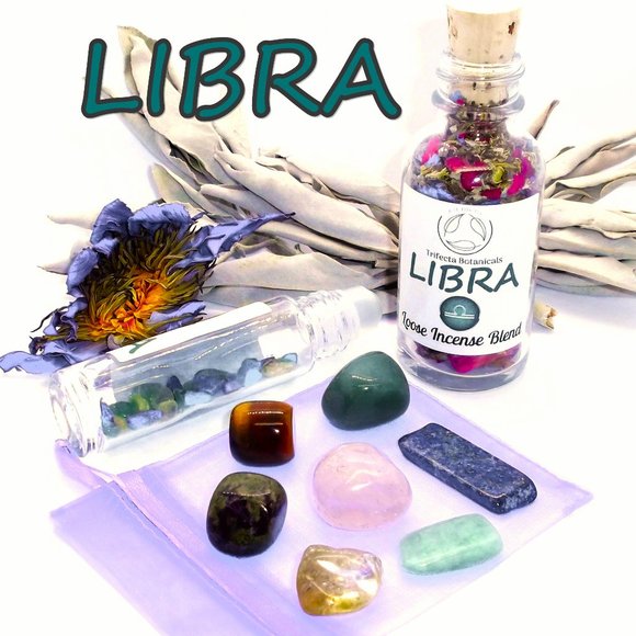 ♎ LIBRA Zodiac Gift Set ♎ Roller Bottle + Pocket Crystals + Loose Incense Blend - Picture 1 of 6